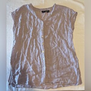 Jones‎ New York Jones & Co Mauve 100% Linen V-Neck Button Front Cap Sleeve Top S